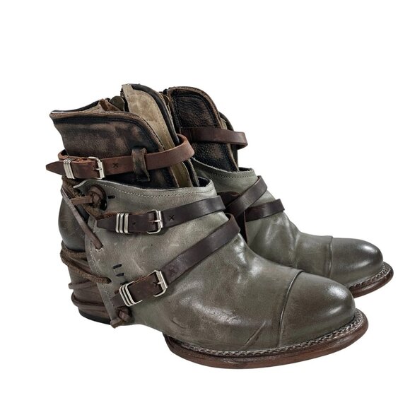 Freebird Ankle Boots By Steven Crue Leather Western Boho Women Size 7 Gray/Brown - Picture 1 of 11